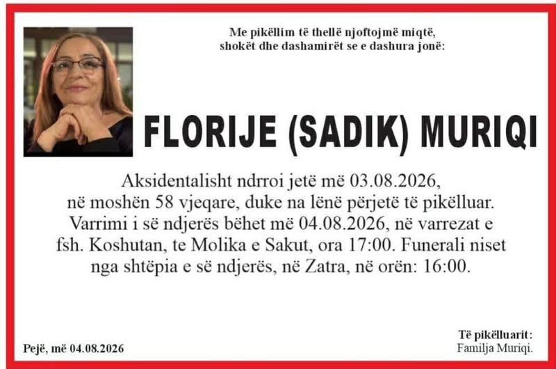 Sot varroset Florije Muriqi, e goditur për vdekje nga treni në Pejë