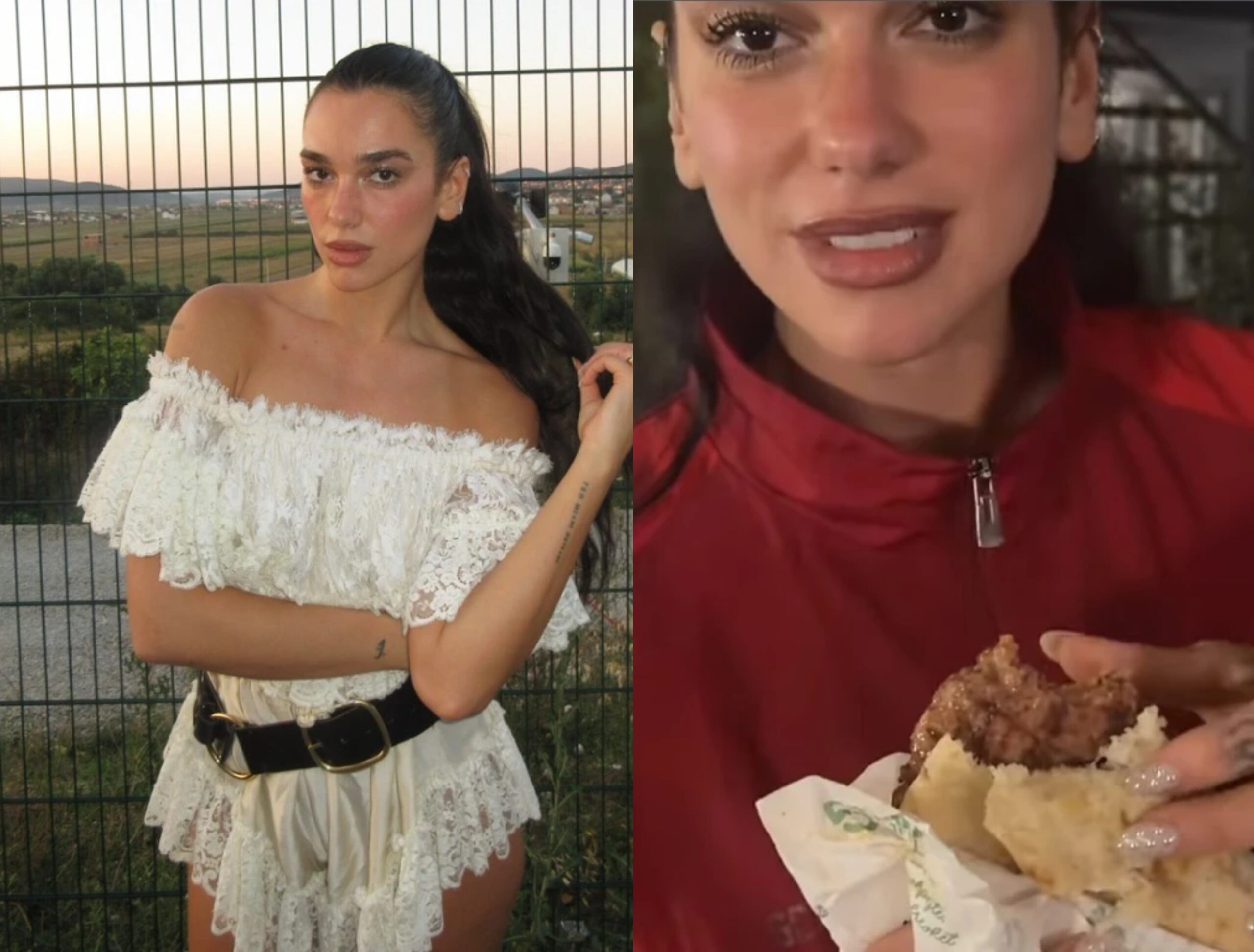 Dua Lipa ndan pamje nga netët festive: fustan i bardhë dhe xhaketë e kuqe